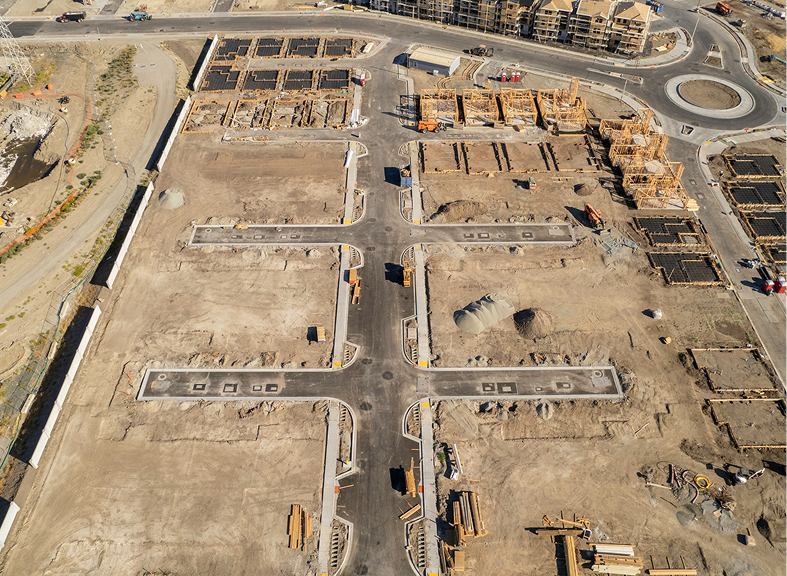 Construction site with roads and foundations
