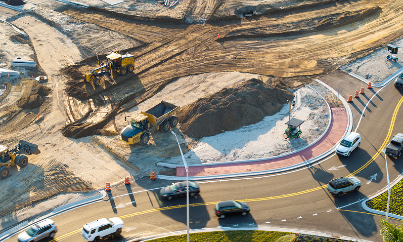 Construction site with heavy machinery