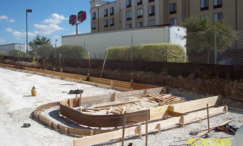 Urban construction area with wood structures
