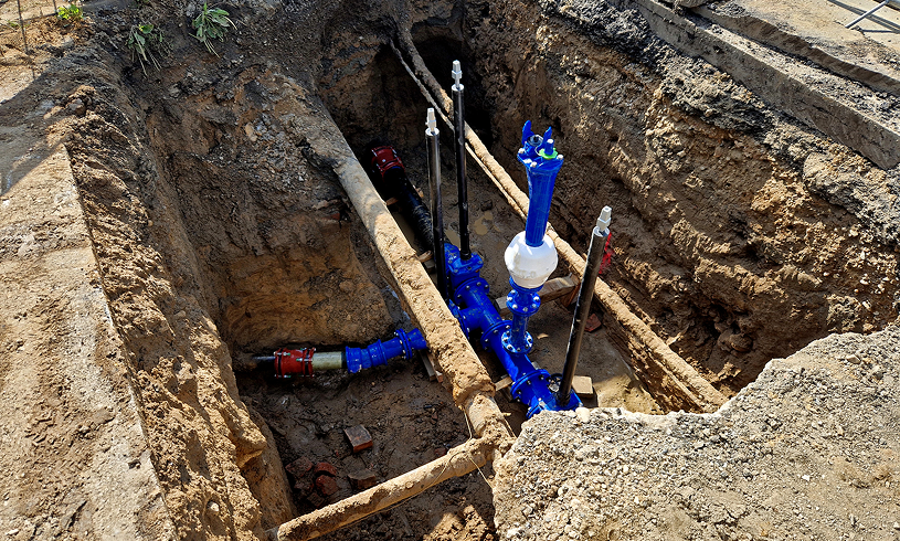 Water pipeline installation in trench