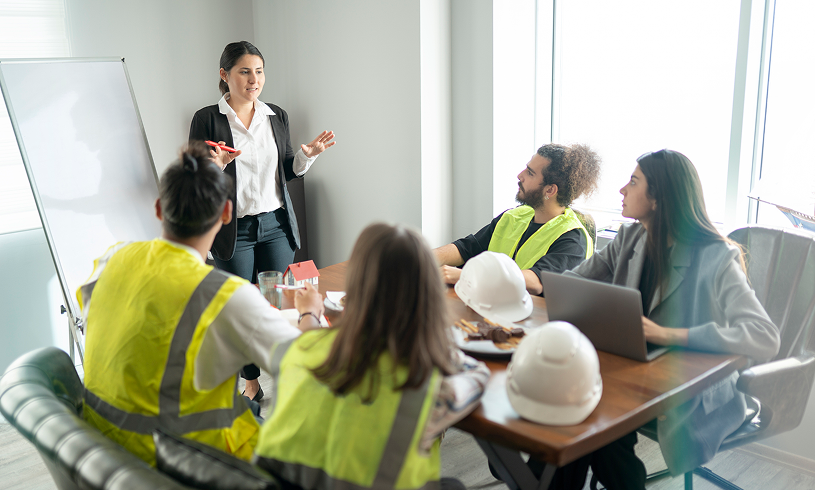 Colleagues discussing in a conference room