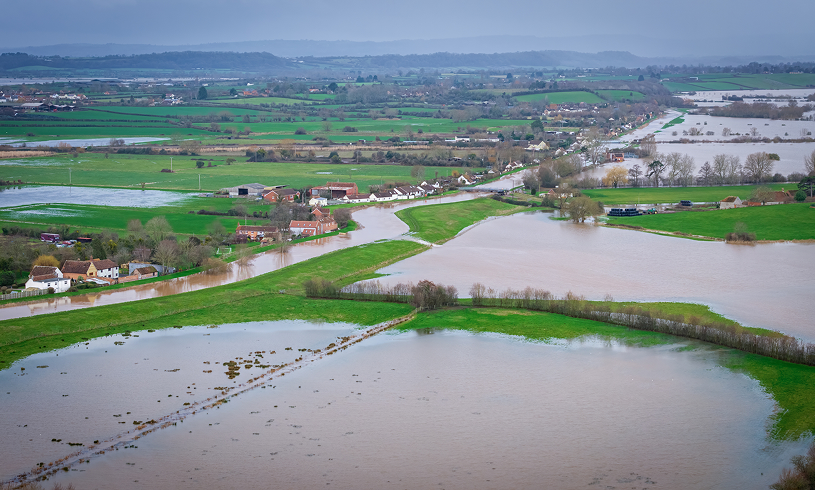 Flooded fields and rural landscape