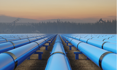 Long blue pipes with forest background