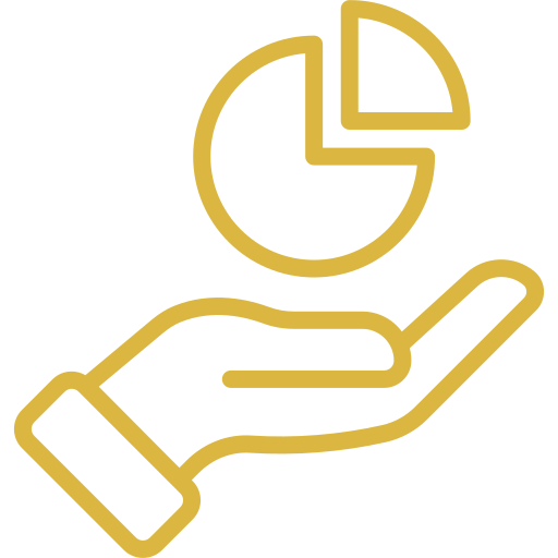 Hand holding pie chart icon