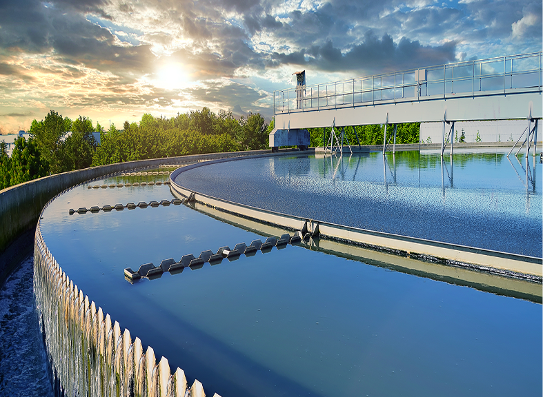 Water treatment facility at sunrise