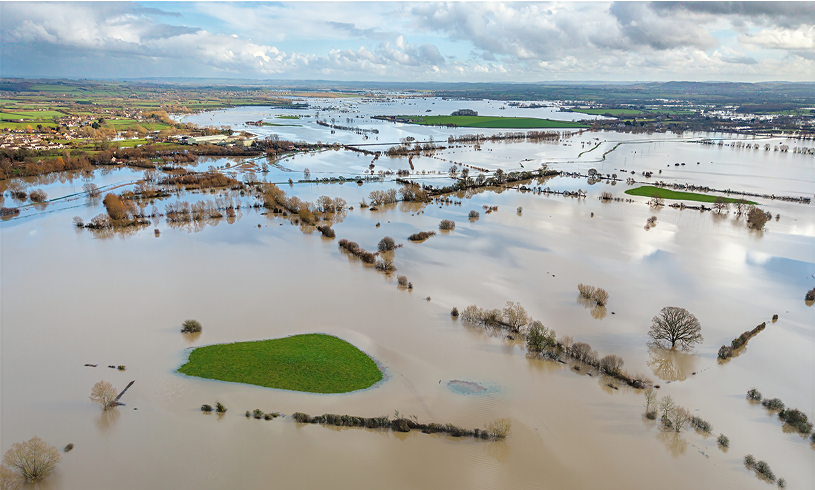 Aerial view of widespread flooding