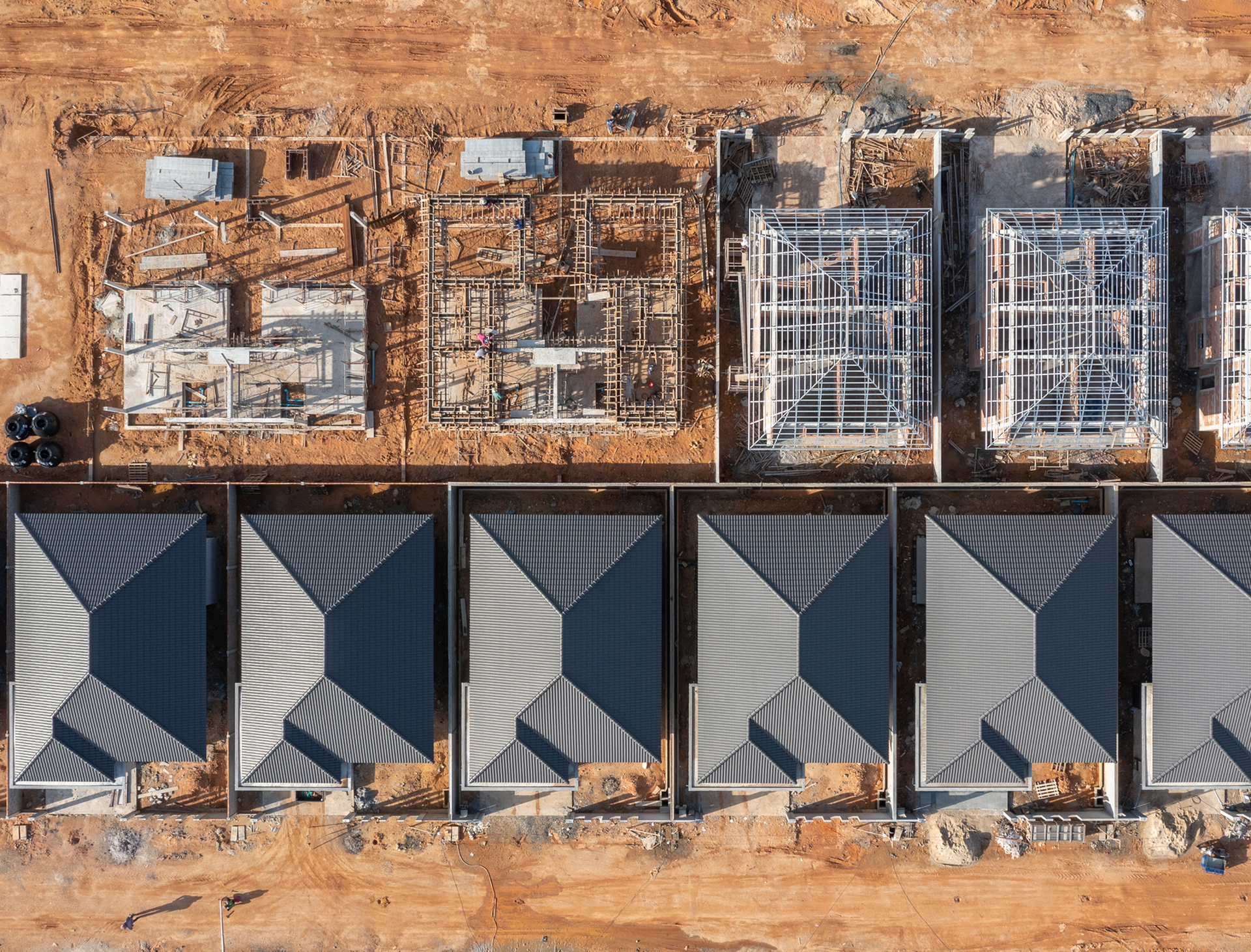 Aerial view of houses under construction