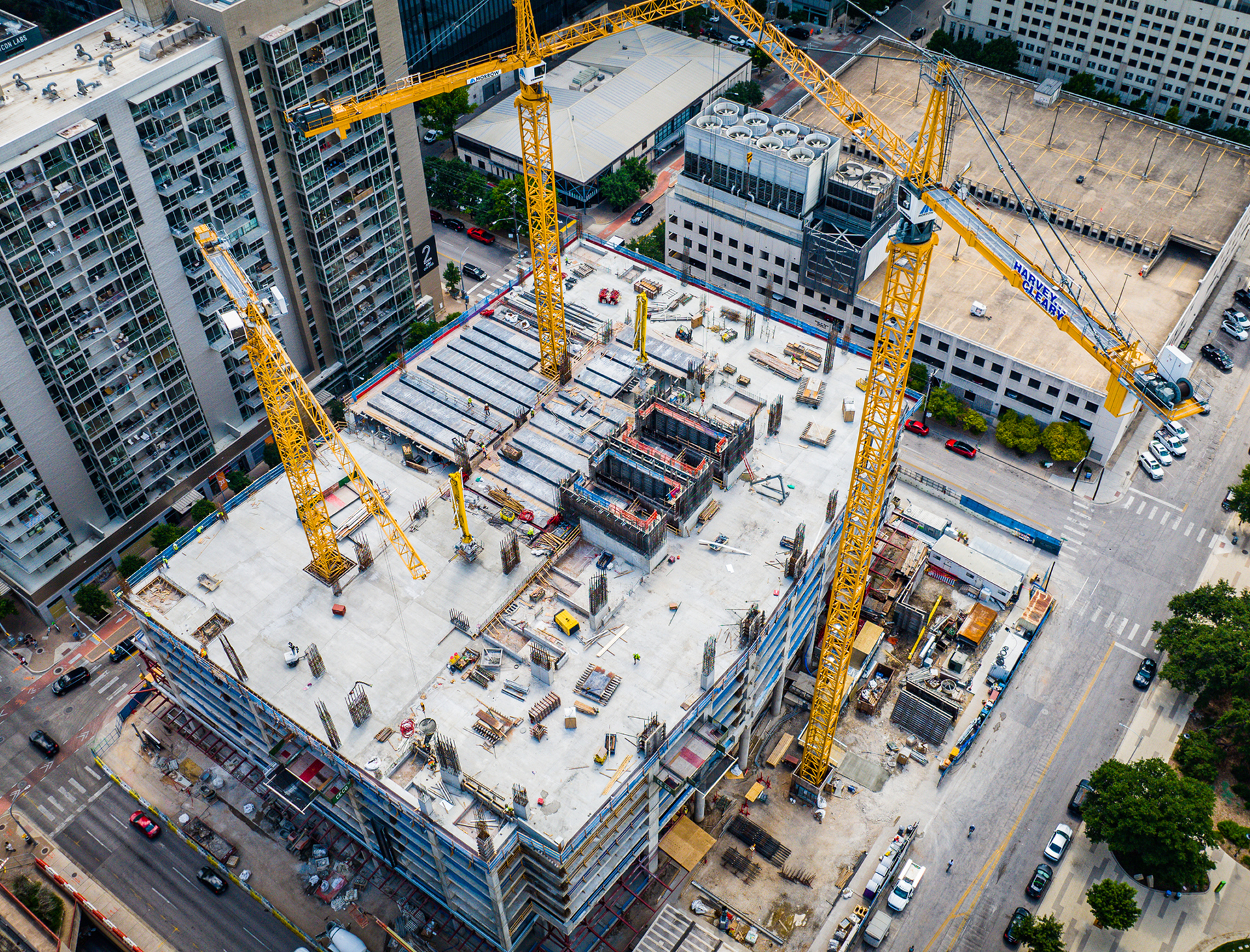 Busy construction site in a city area