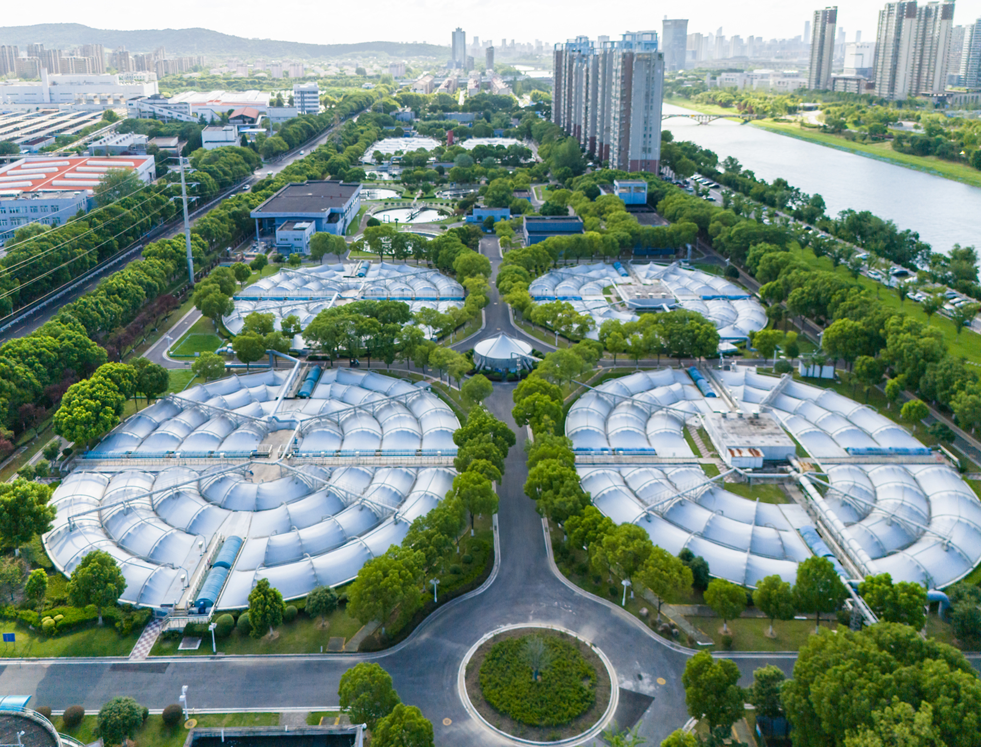Aerial view of water treatment plant